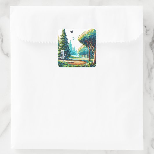 Schijfgolf Pixel Art Vierkante Sticker (Tas)