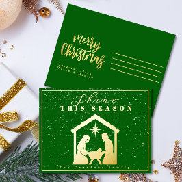 Schijn dit seizoen kerstmis groen goud folie feestdagen briefkaart