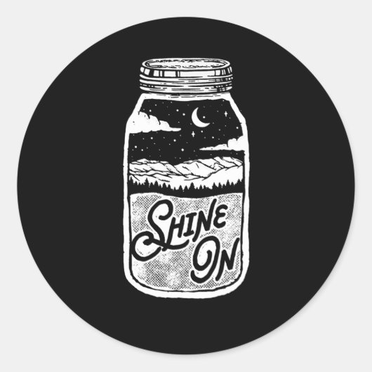 Schijn op Moonshine Jar Moon Mountains Ronde Sticker (Voorkant)