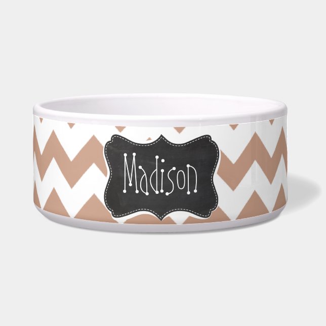  schijn van het alkbord; Brown Chevron Pattern Voerbakje (Voorkant)