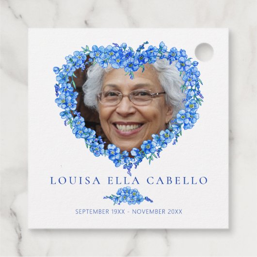 Schijnbaar herdenkingsblauw vergeet-me-niet-zaadje bedankjes labels (Achterkant)