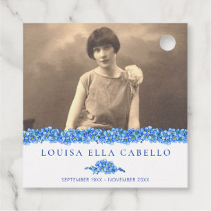 Schijnbaar herdenkingsblauw vergeet-me-niet-zaadje bedankjes labels