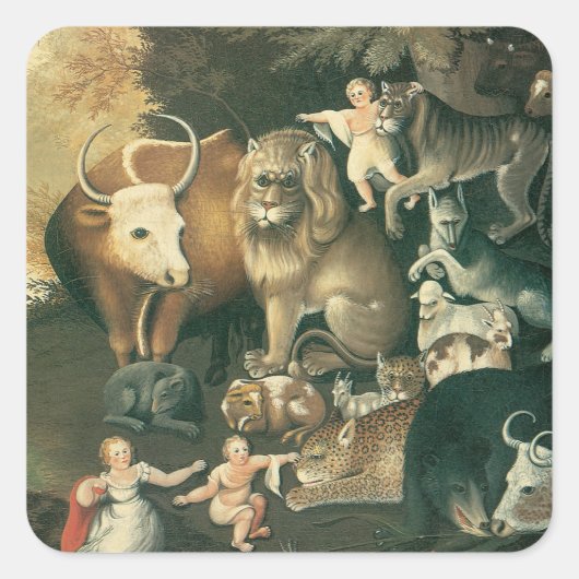 Schijnbaar Koninkrijk door Edward Hicks  Folk Art Vierkante Sticker (Voorkant)