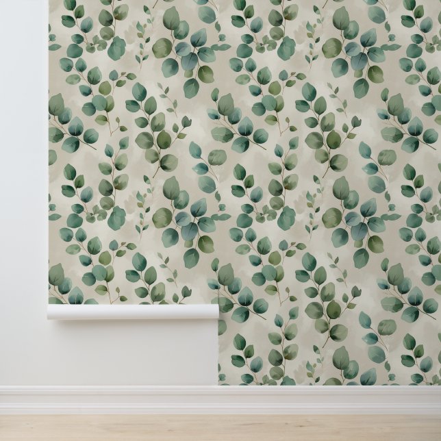 Schil en plak eucalyptusbladeren botanisch behang (Applicatie)