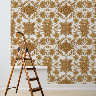 Schil en plak gouden bloemen op witte achtergrond behang