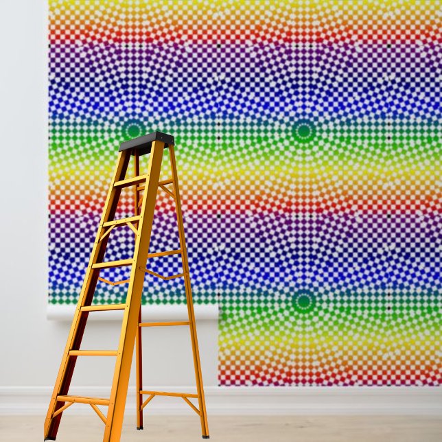 Schil en plak moderne regenboogcontroles en cirkel behang (Peel and stick modern rainbow checks and circles wallpaper)