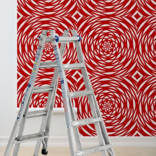 Schil en Plak Rode Witte Geometrische Spiraal Cirk Behang