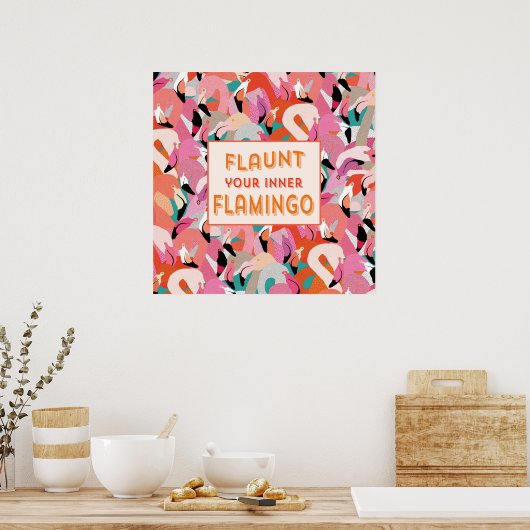 Schil uw binnenste Poster van Flamingo - Oranje (Keuken)