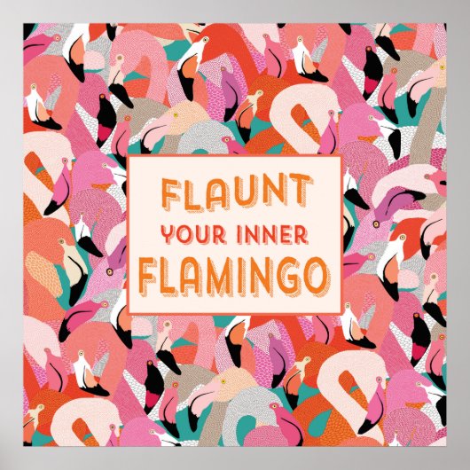 Schil uw binnenste Poster van Flamingo - Oranje (Voorkant)