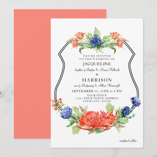 Schild Bloemige Waterverf Zomer Koraal Chrysanthem Kaart (Voorkant / Achterkant)