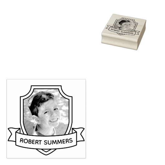 Schild en lint aangepaste naam en foto rubberstempel (Gestempeld)