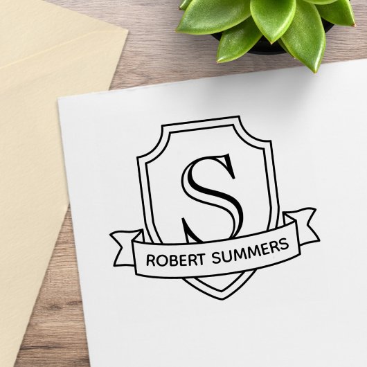 Schild en lint Monogram Initiaal Rubberstempel