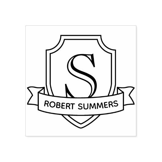 Schild en lint Monogram Initiaal Rubberstempel (Afrduk)