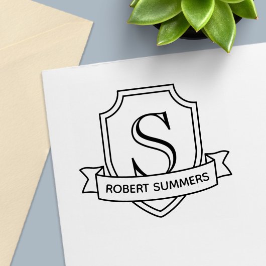 Schild en lint Monogram Initiaal Zelfinktende Stempel