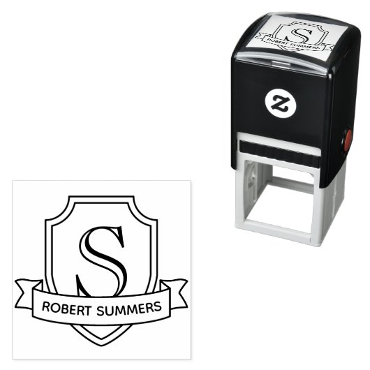 Schild en lint Monogram Initiaal Zelfinktende Stempel (In situ)