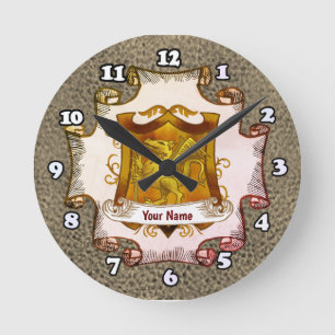 Schild van Draken Familiewapen Achternaam Ronde Klok