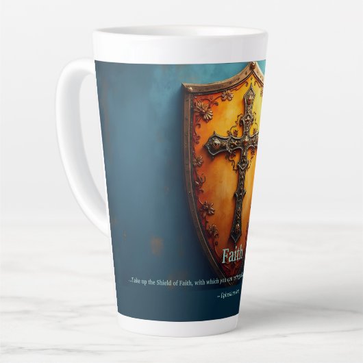 Schild van geloof en Efeziërs 6:16 Latte Mok (Linkerhoek)