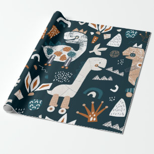 Schildbaar naadloos patroon met handgetekende dino cadeaupapier