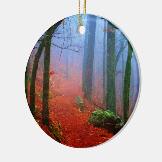 Schildbos herfst blauwe mist keramisch ornament (Links)