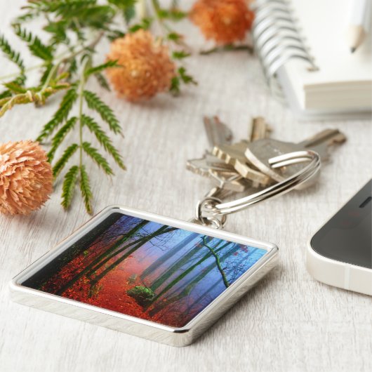 Schildbos herfst blauwe mist sleutelhanger (Zijkant)