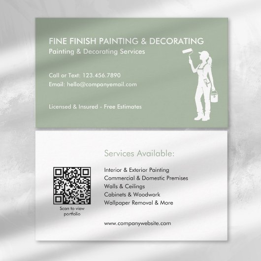 Schilder Afwerker Vakvrouw QR Code Groen Wit Visitekaartje