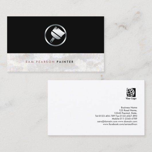 Schilder Bold Zilveren verfborstel Icoon Elegant Visitekaartje (Voorkant / Achterkant)