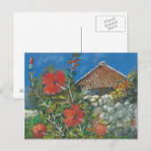 Schilder Briefkaart Hibiscus en Okinawan House (Voorkant / Achterkant)