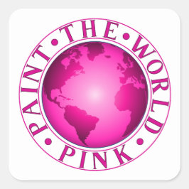 SCHILDER DE WERELD ROZE AARDE DIVERSITEIT VIERING VIERKANTE STICKER