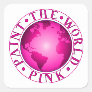 SCHILDER DE WERELD ROZE AARDE DIVERSITEIT VIERING VIERKANTE STICKER
