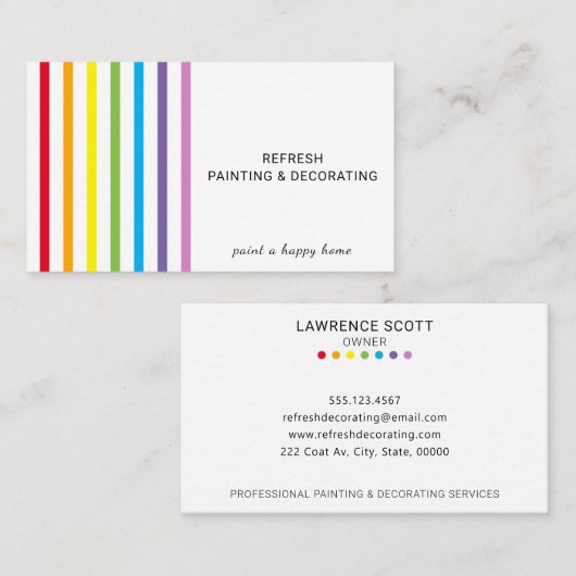 Schilder- en decoratorkleurige regenboogstrips visitekaartje (Voorkant / Achterkant)