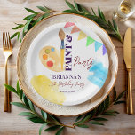 Schilder en partij kunst thema partij monogrammed papieren bordje<br><div class="desc">Verf en partij kunst thema partij monogrammed papier borden sjabloon gepersonaliseerde kunst partij tafel decor,  kleurrijke penseel en waterverf verven palet gepersonaliseerde partij borden voor kunst schilderij partij gedrukte papier borden</div>