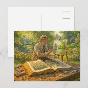 Schilder in tuin uit kunstprentenboek feestdagenkaart