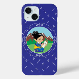 Schilder landschapsblauw van Japans meisje iPhone 15 Case