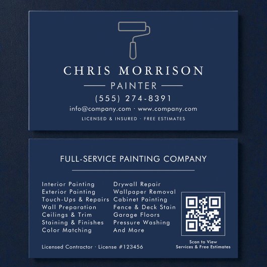 Schilder Navy Blue Zilver QR Code Visitekaartje
