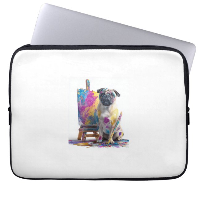 Schilder Pug � Abstracte Kunst Hond Laptop Sleeve (Voorkant)