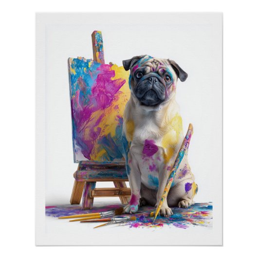 Schilder Pug � Abstracte Kunst Hond Perfect Poster (Voorkant)