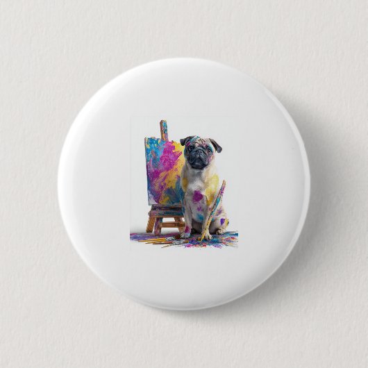 Schilder Pug � Abstracte kunsthond Ronde Button 5,7 Cm (Voorkant)
