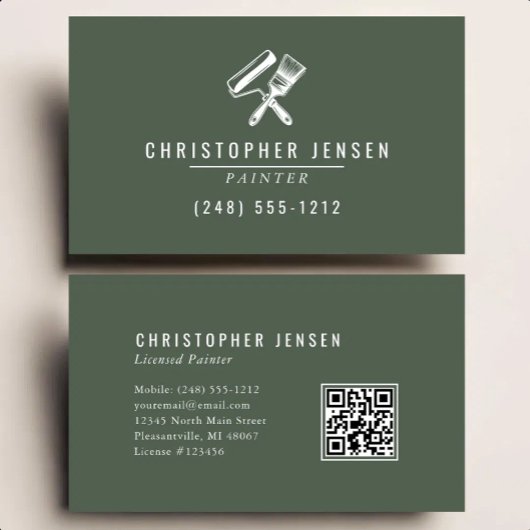 Schilder QR-code donkergroen schilderen Visitekaartje