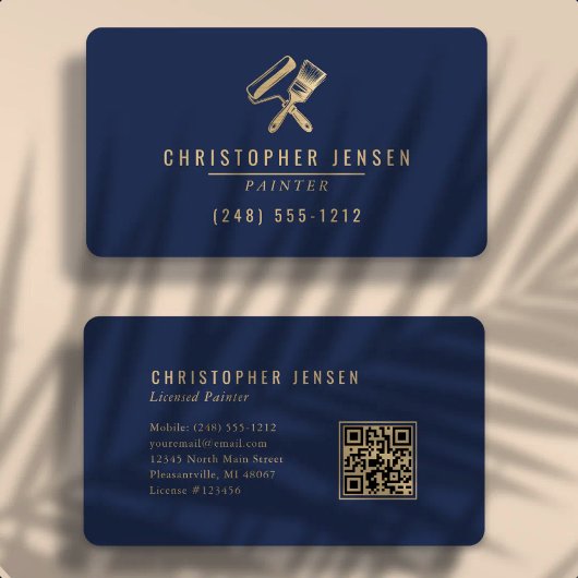 Schilder QR-code Navyblauw Goud Afgerond Schildere Visitekaartje