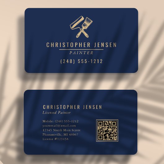 Schilder QR-code Navyblauw Goud Afgeronde Schilder Visitekaartje