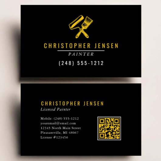 Schilder QR-code Zwart Geel Schilderen Visitekaartje