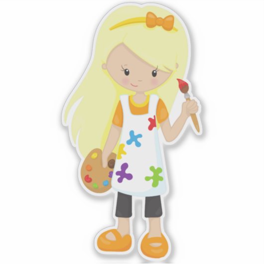 Schilder, schilderkunst, juffrouw, blauw haar sticker (Voorkant)