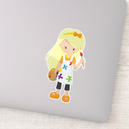 Schilder, schilderkunst, juffrouw, blauw haar sticker (Detail)