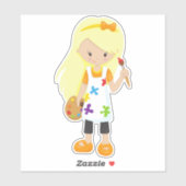 Schilder, schilderkunst, juffrouw, blauw haar sticker (Vel)