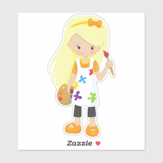 Schilder, schilderkunst, juffrouw, blauw haar sticker (Vel)