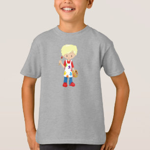 Schilder, schilderkunstenaar, klettenjongen, blond t-shirt