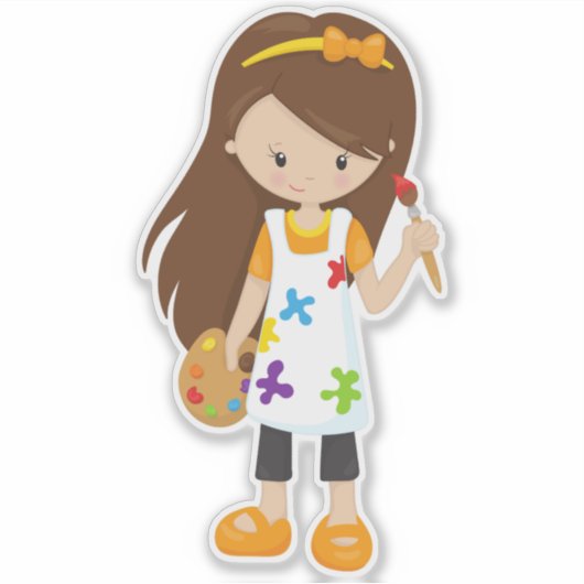 Schilder, schilderkunstenaar, koffiemeisje, bruin  sticker (Voorkant)