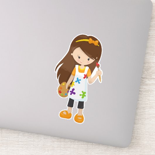 Schilder, schilderkunstenaar, koffiemeisje, bruin  sticker (Detail)