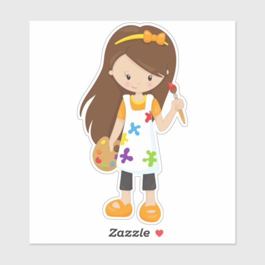 Schilder, schilderkunstenaar, koffiemeisje, bruin sticker (Vel)