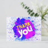 Schilder Splatter Dank U - Blauw op Wit Bedankkaart (Staand voorkant)
